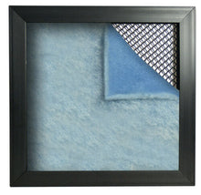 blue / white polyester filter pad installed in 1" frame